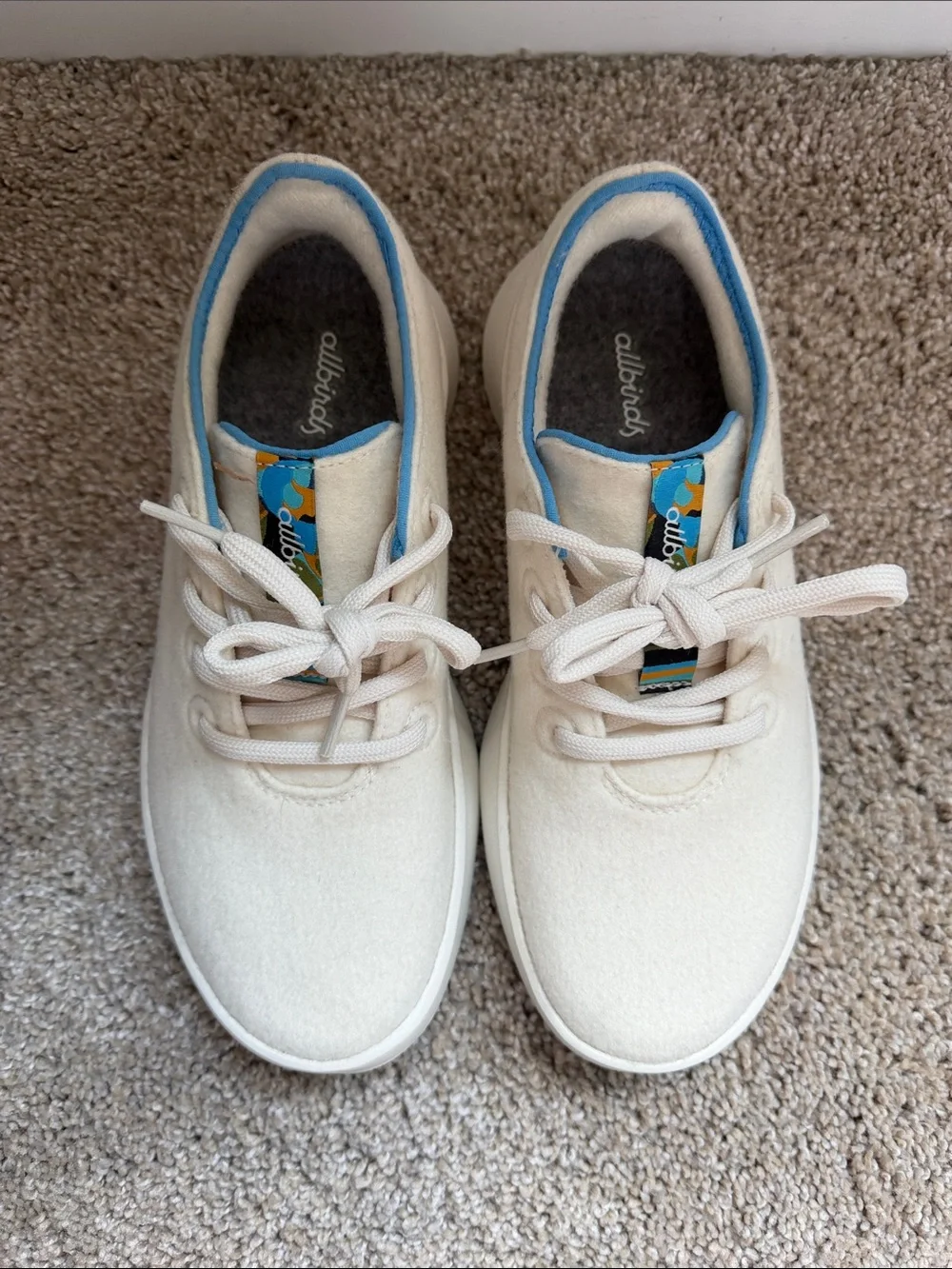 Allbirds Women’s Wool Sneakers - Cream with Blue Trim